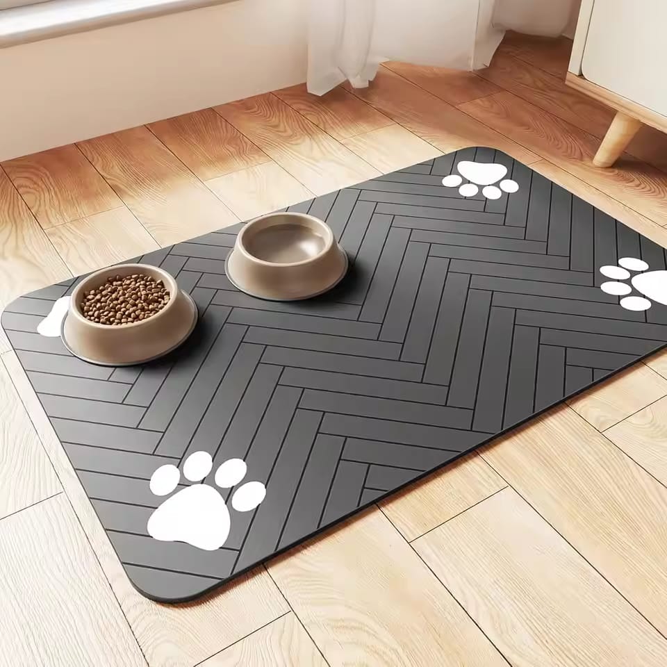 and Water Bowl, with Waterproof Rubber Backing, Quick Dry Water Mat for Dog Cat